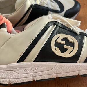 Gucci Cream and Black Logo Sneakers